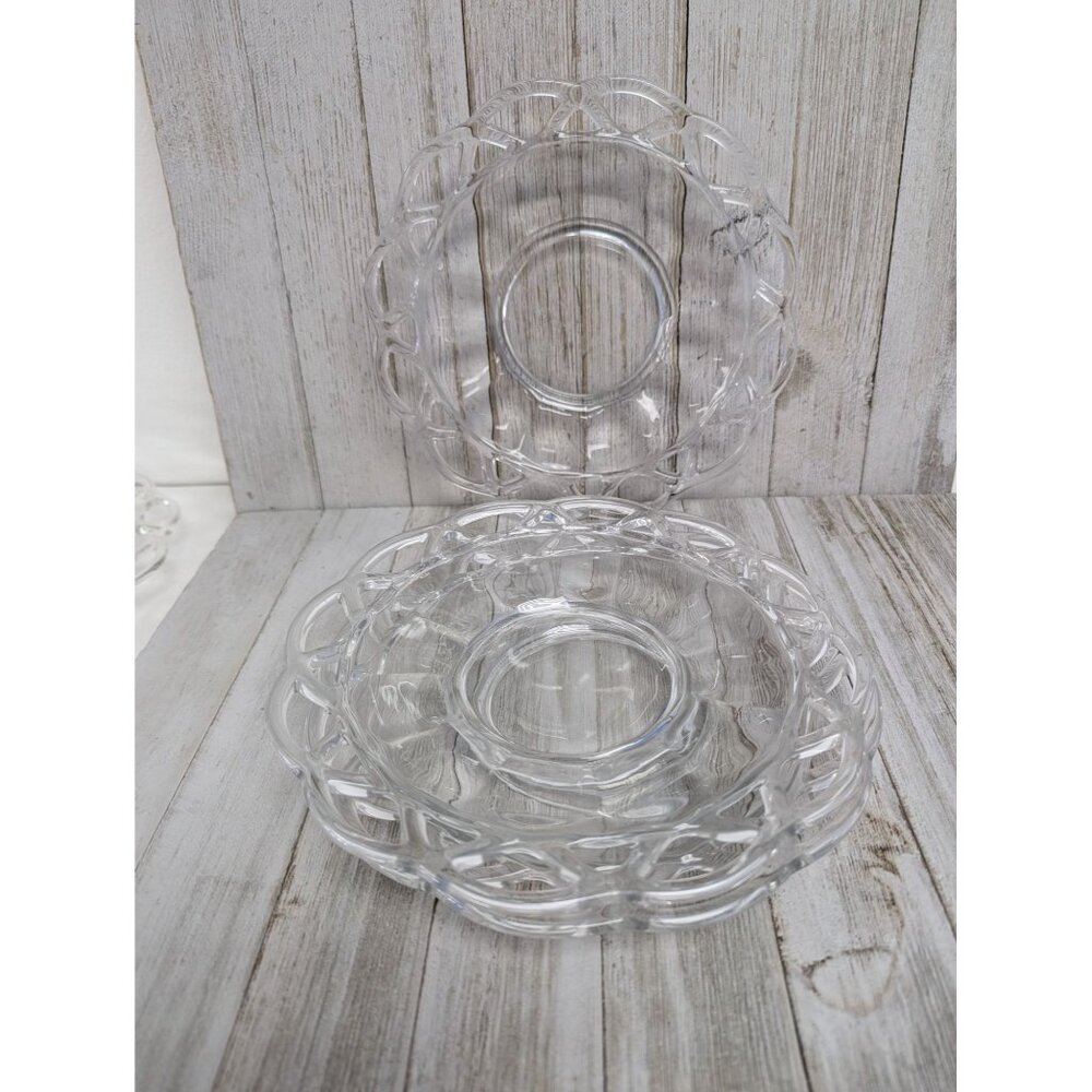 Set of 3 Vintage Imperial Glass Crocheted Crystal Clear 8 1/2" Plates